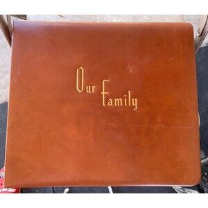 Vintage Tan Genuine Leather Heirloom “Our Family “ Photo Album